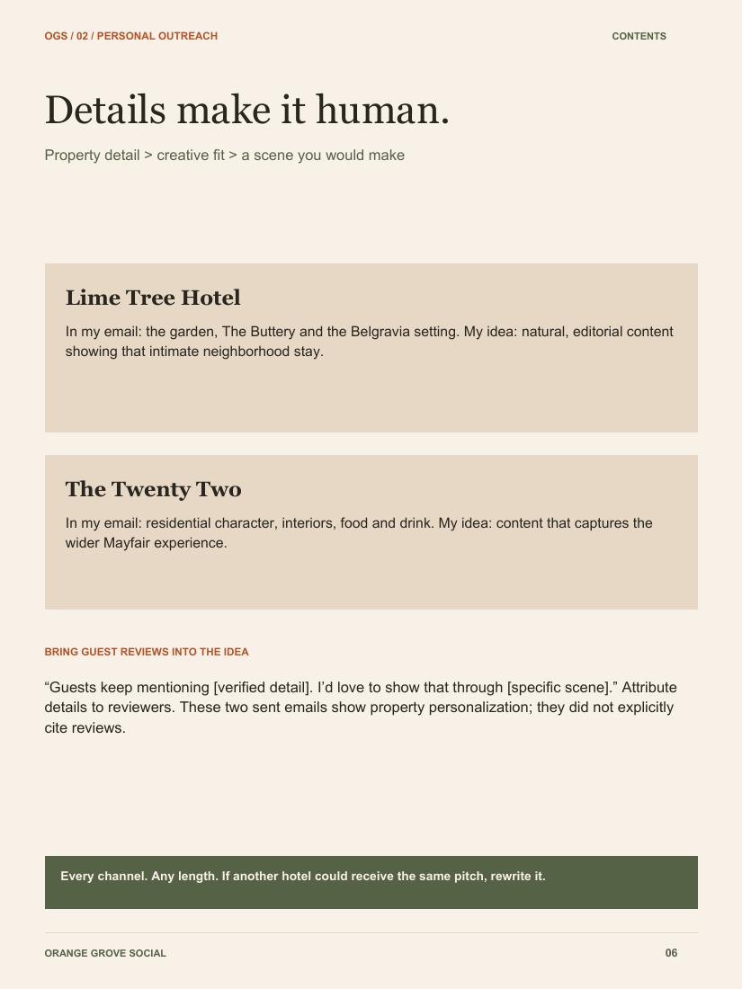 Preview: personalized hotel outreach examples