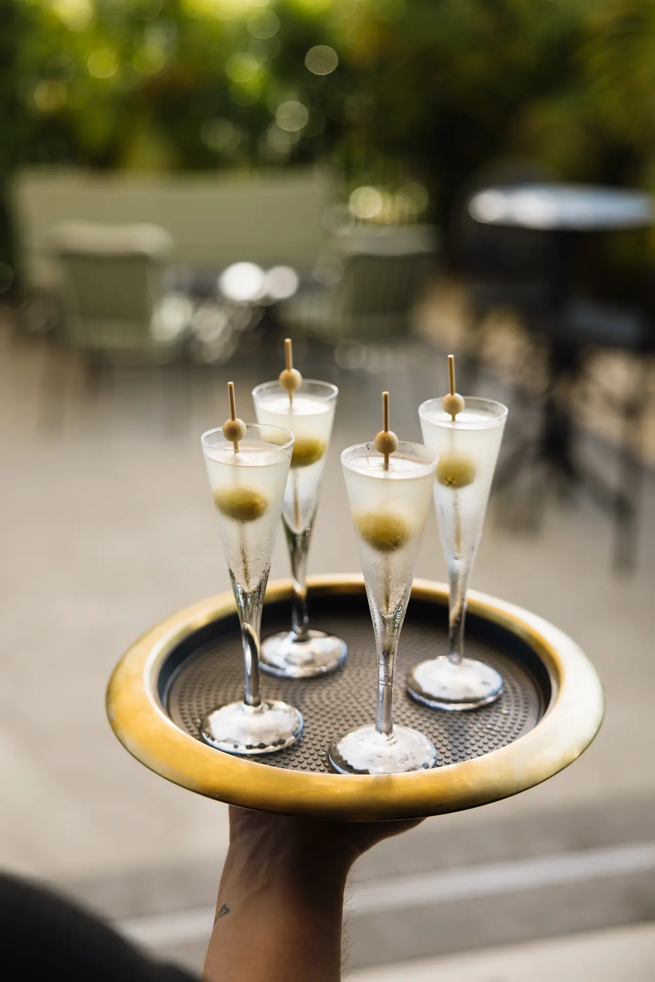 Tray of martinis at Bar Mezzo in St. Petersburg, FL, photographed by Orange Grove Social