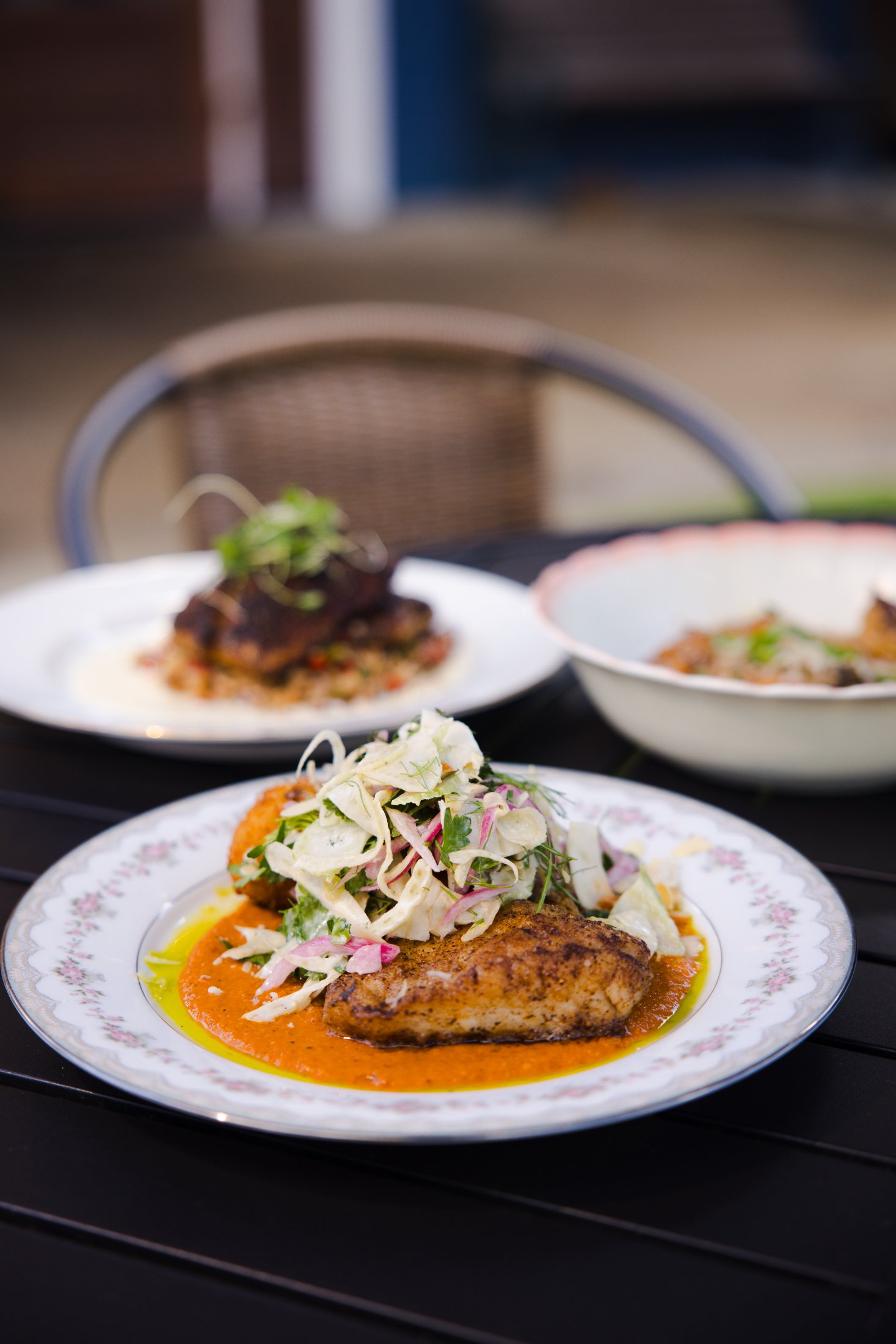 Blackened grouper plated at The Tides Market in Safety Harbor FL — dish photography by Orange Grove Social